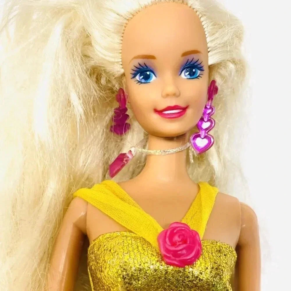 MATTEL BARBIE Doll Blonde Hair Blue Eyes Yellow Gown Earrings/Necklace 12" Tall - Picture 11 of 11